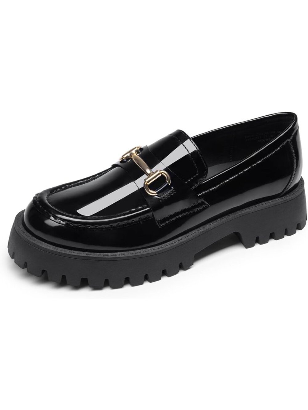 Womens Black Faux Leather Dream Pairs Platform Chunky Loafers Pull-On Loafers